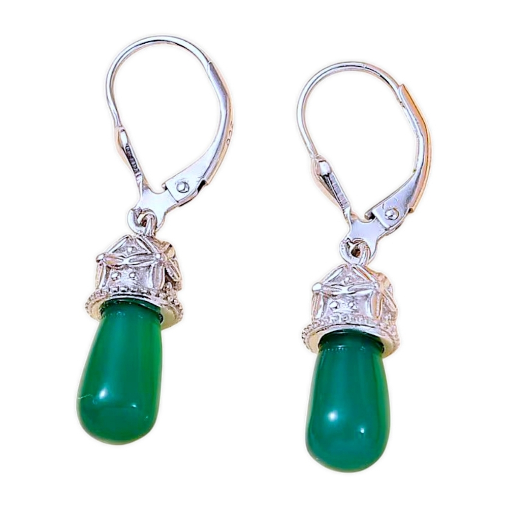 🔥 Green Onyx Drop Earrings in Rhodium Over Sterling Silver 6.60 ctw - Picture 3 of 5